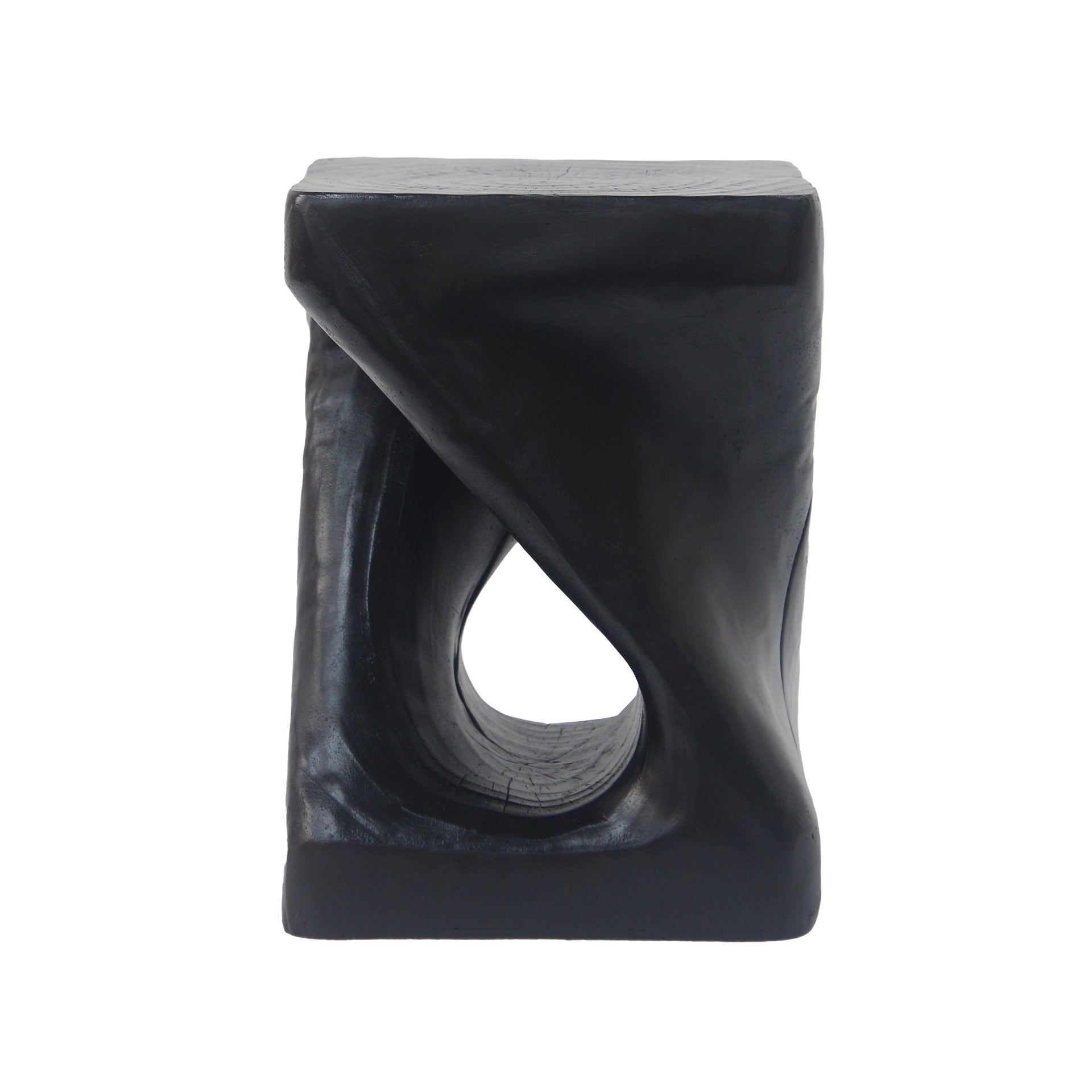 Twist Shape Side Table Wood-like Texture in Black
