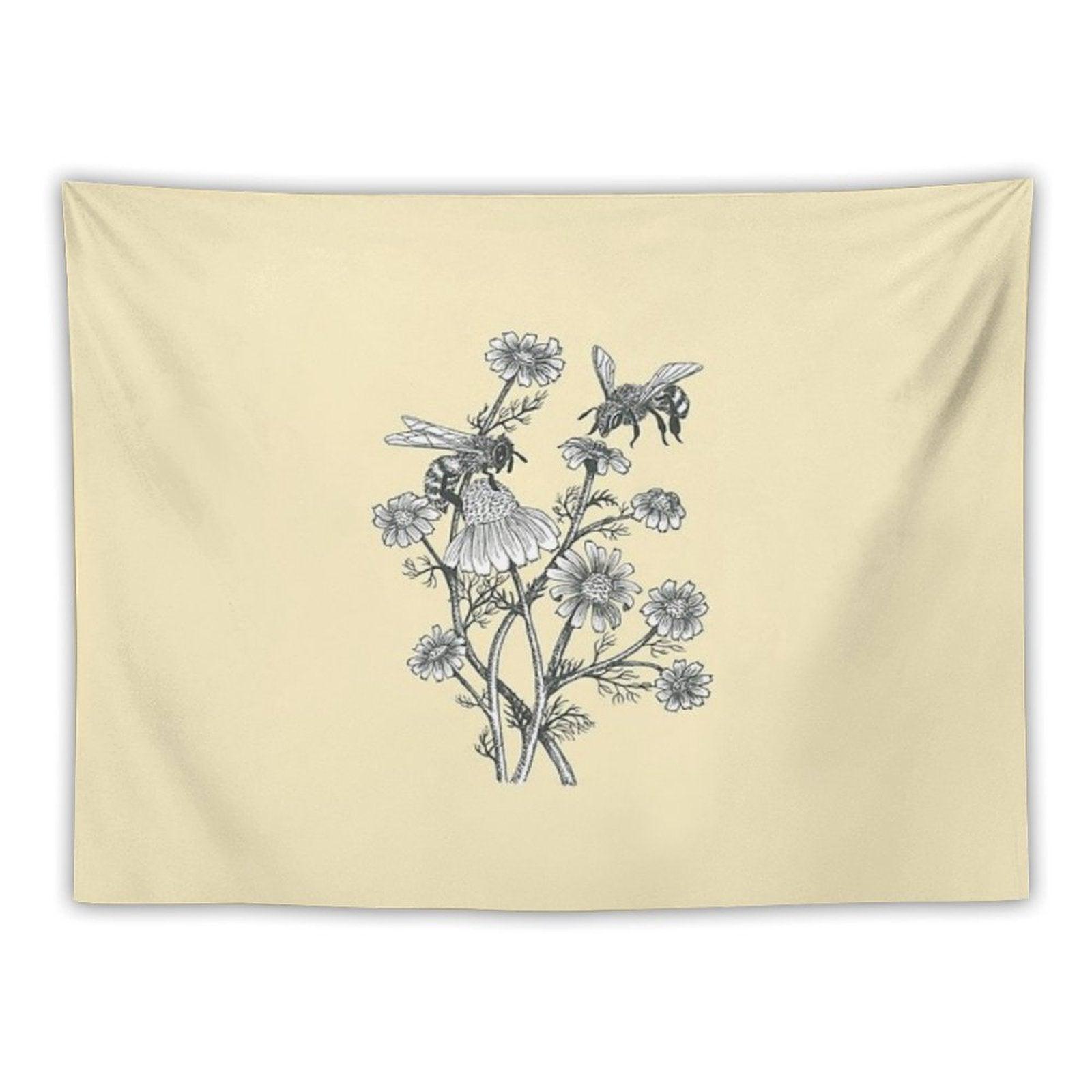 Bees And Chamomile on Honey Background Tapestry