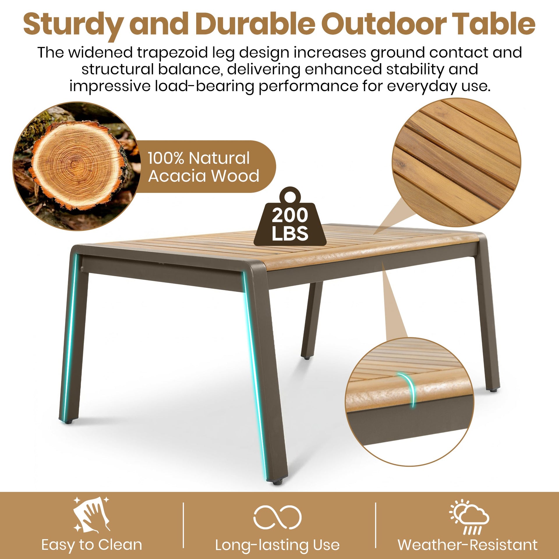 6-Piece Acacia Wood Outdoor Patio Conversation Set with Coffee Table