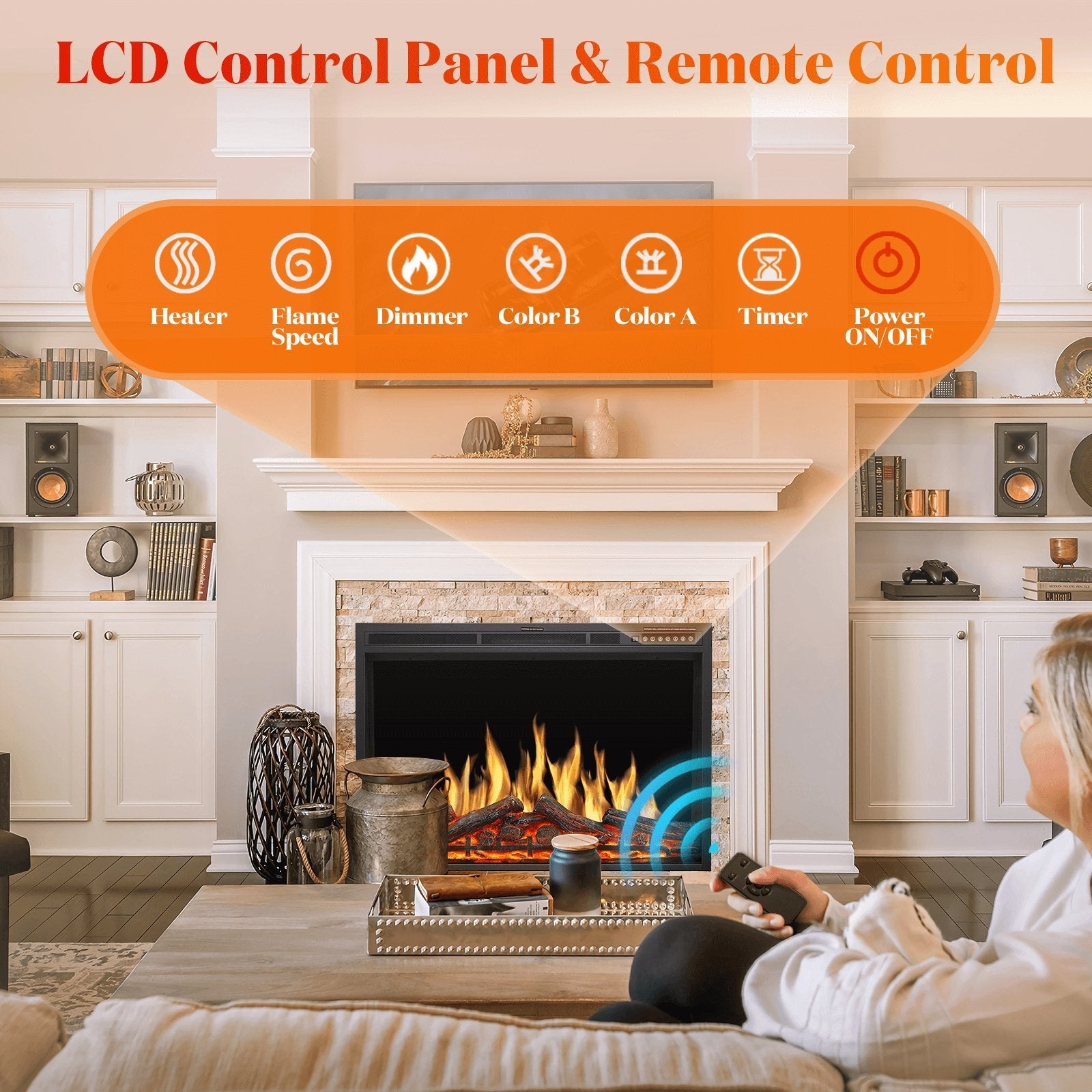 34 Inch Electric Fireplace Insert Adjuatble Flame Colors 936BXB Kismile