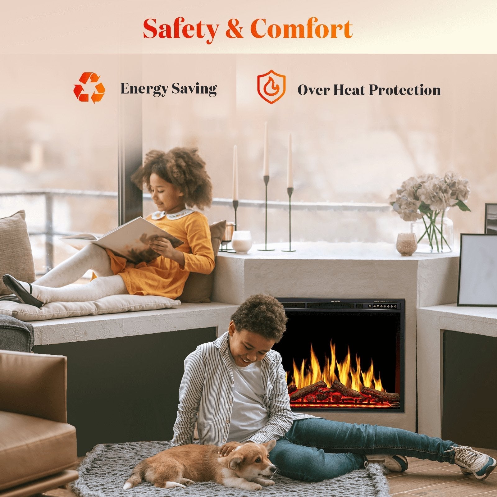 34 Inch Electric Fireplace Insert Adjuatble Flame Colors 936BXB Kismile