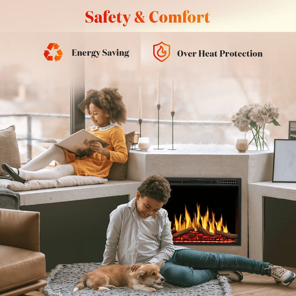 34 Inch Electric Fireplace Insert Adjuatble Flame Colors 936BXB Kismile