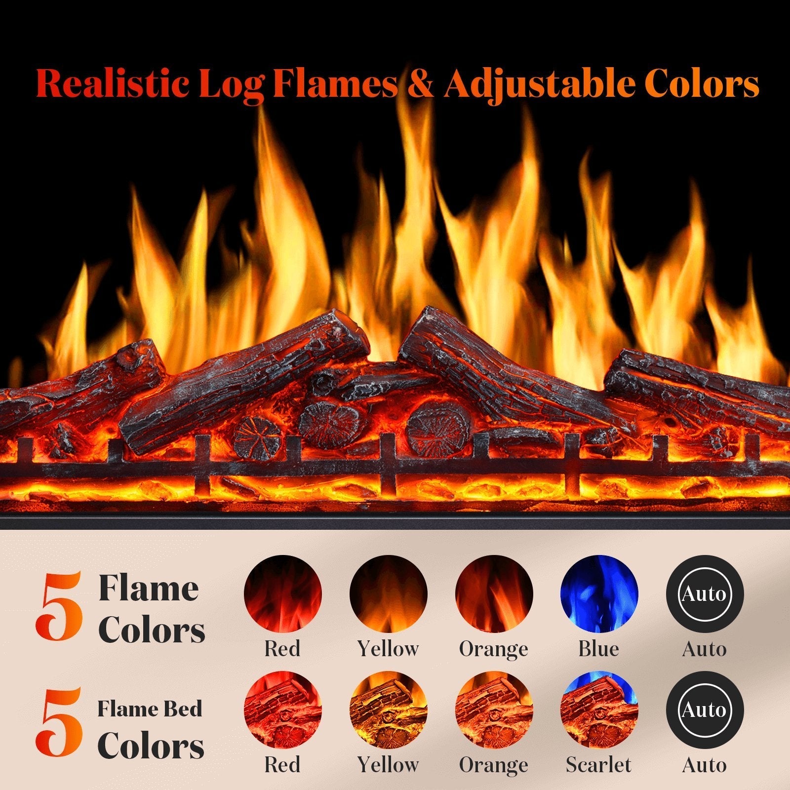34 Inch Electric Fireplace Insert Adjuatble Flame Colors 936BXB Kismile