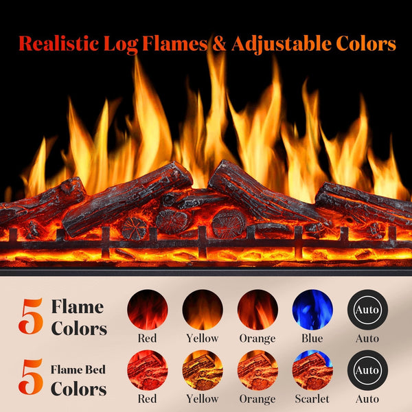 34 Inch Electric Fireplace Insert Adjuatble Flame Colors 936BXB Kismile