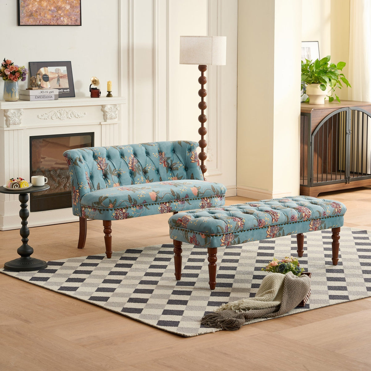 Sofa Chair Living Room Single Sofa Chair & Tufted Floral Bench
