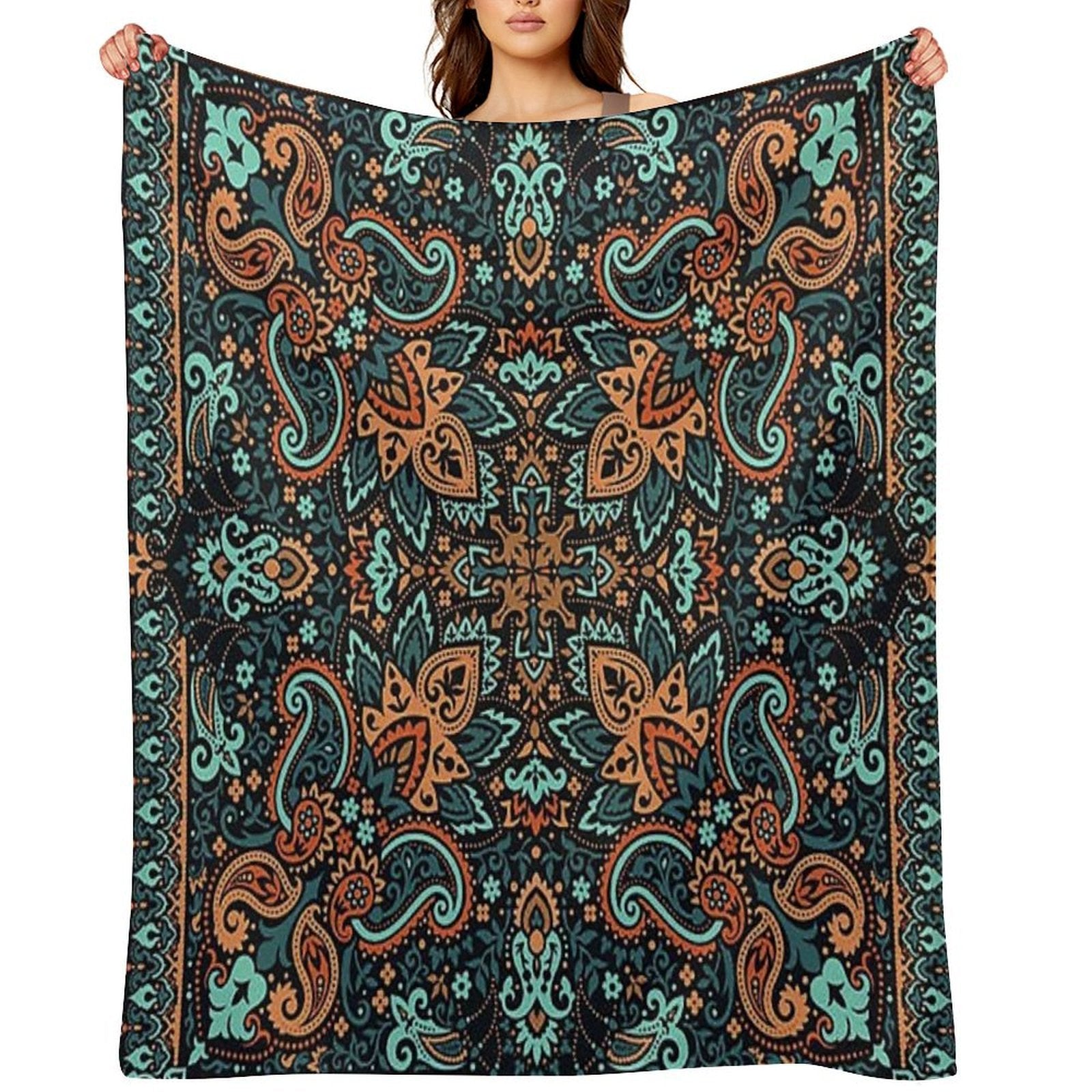 Bandana,blue And Brown Bandana,henna Pattern,middle Eastern Pattern,persian Rug,etherial,spriritual,meditation,aromatherapy All-season Throw Blanket