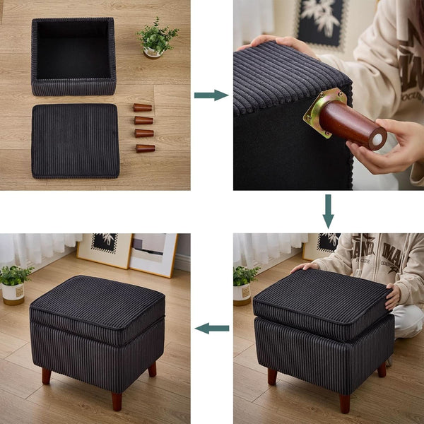 Storage Ottoman With Adjustable Lid Footrest Charcoalgray