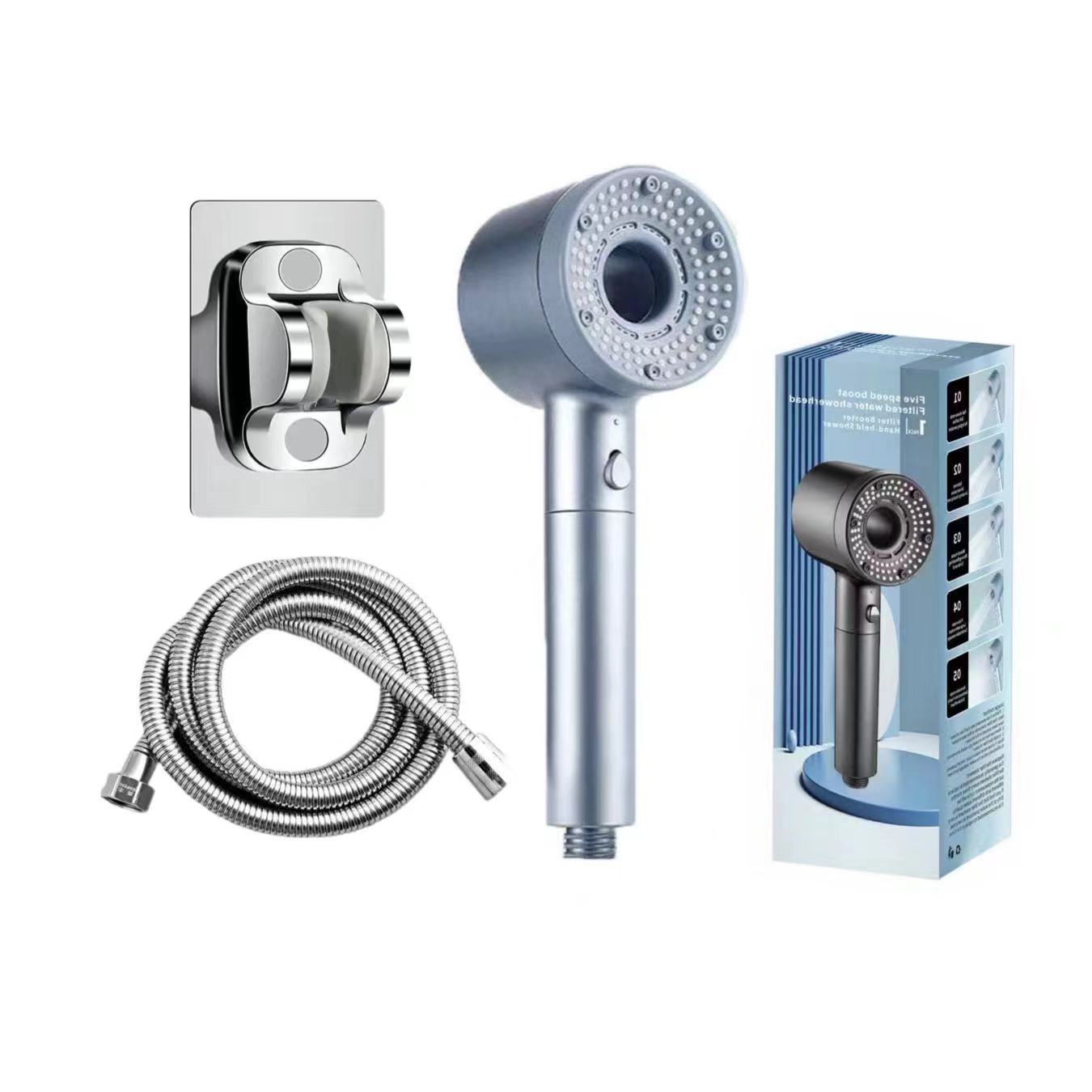 Hollow out household super pressurized showerhead bathroom water heater turbo large water outlet five level filter showerhead