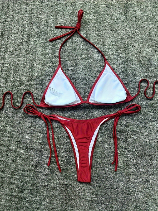 Bikini Leopard Print 2 Piece Swimsuit for Women – High Cut Lace-Up Backless Flattering Bikini Set with Halter Spaghetti Strap – Stretchy Sexy and Stylish Swimwear for Pool Beach and Summer Vacation