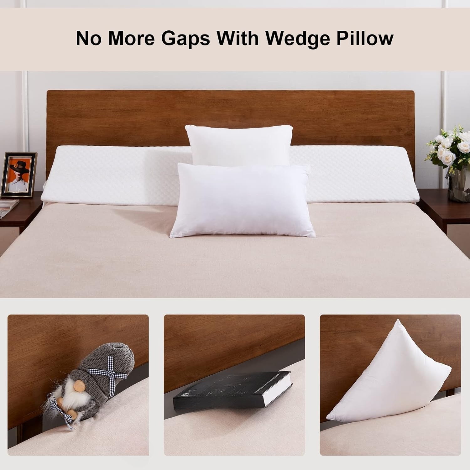 [Wedge Pillow, Gap Filler] Bed Wedge Pillow - Gap Filler for Headboard or Wall, Backrest Sleeping Pillow