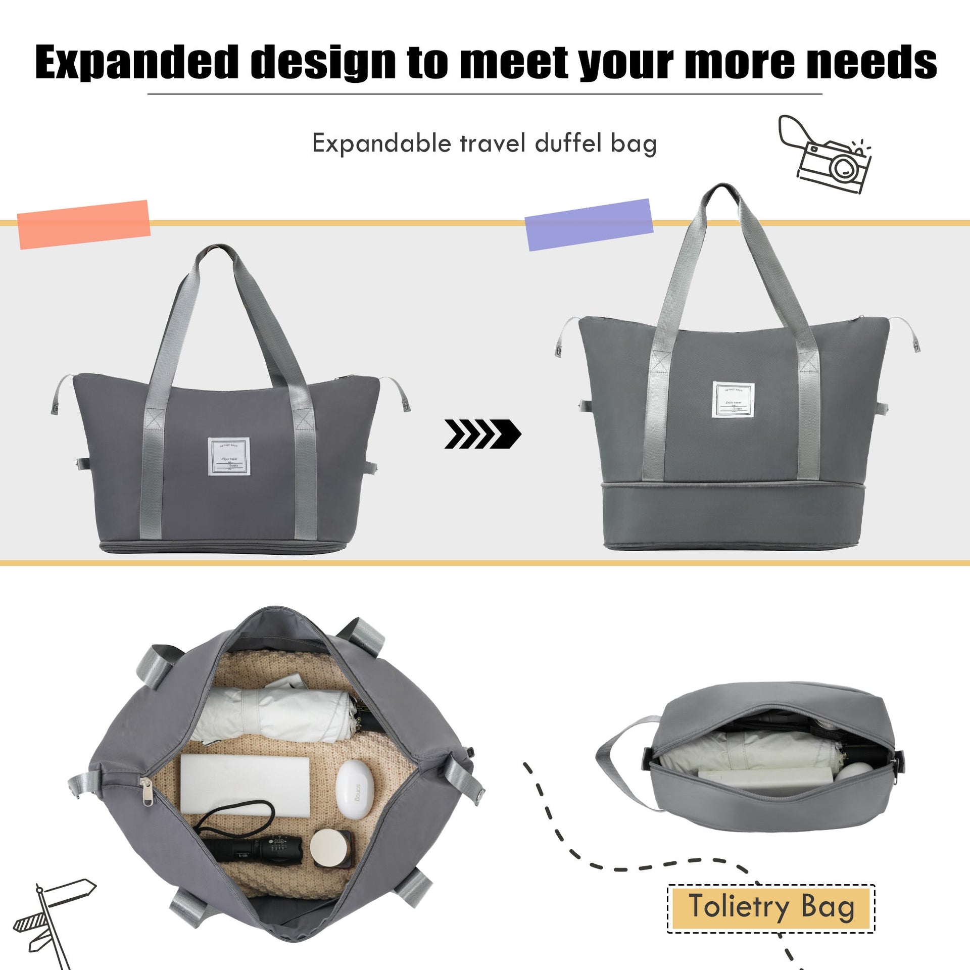 Softside Luggage Expandable 3 Piece Set Suitcase with Duffel Bag Upright Spinner Softshell Lightweight Luggage Travel Set