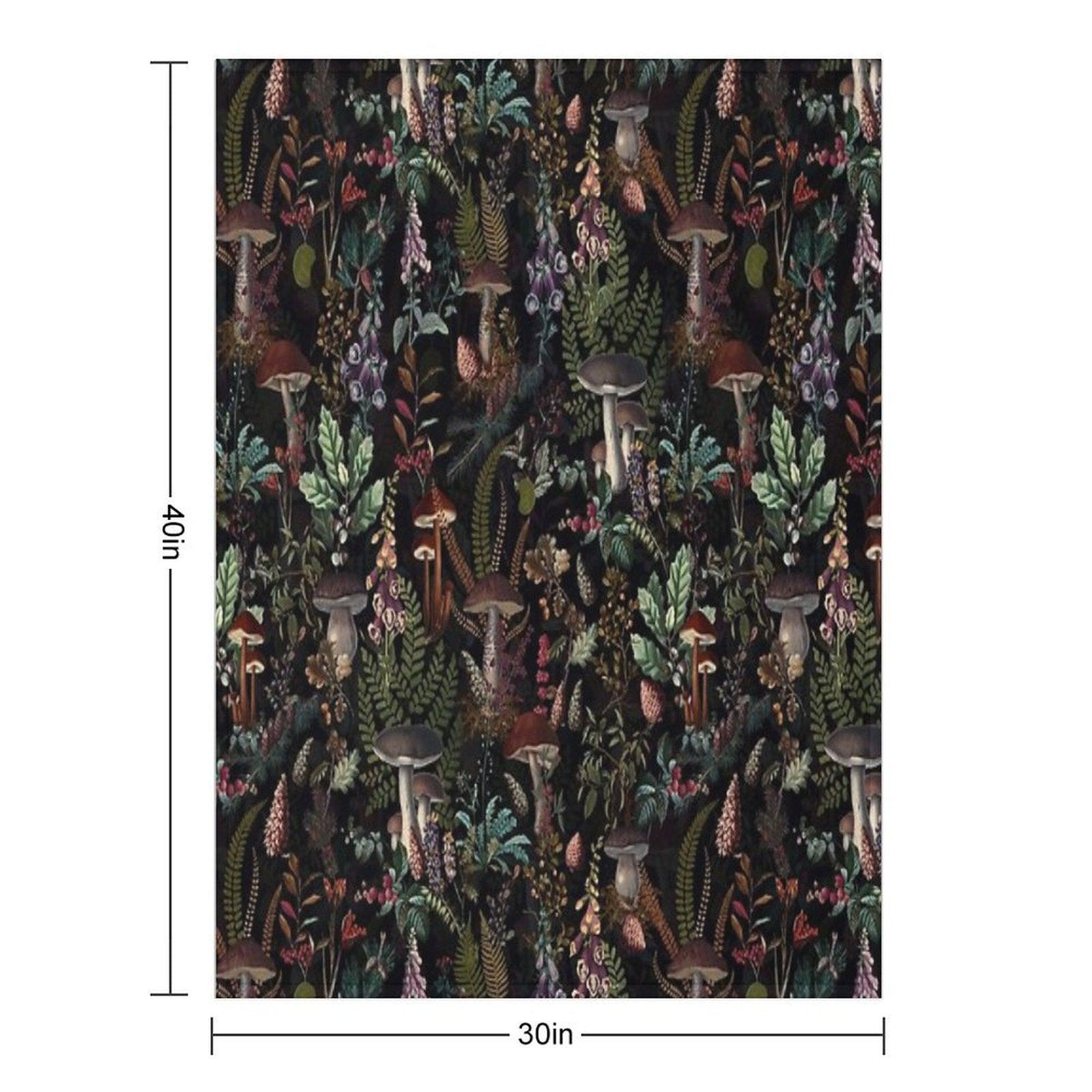 Vintage Mysterious Mushrooms Forest Botanical Botanical Night Garden Pattern NightGarden Throw Blanket
