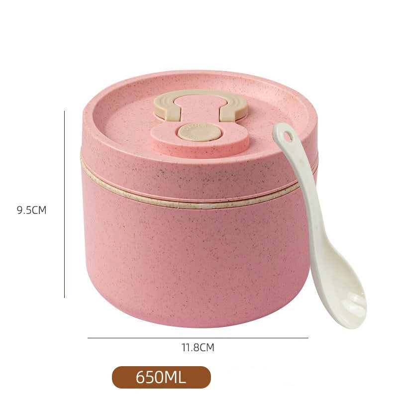 Sealed portable wheat straw insulated lunch box lunch box can be heated in microwave 650ml round lunch box