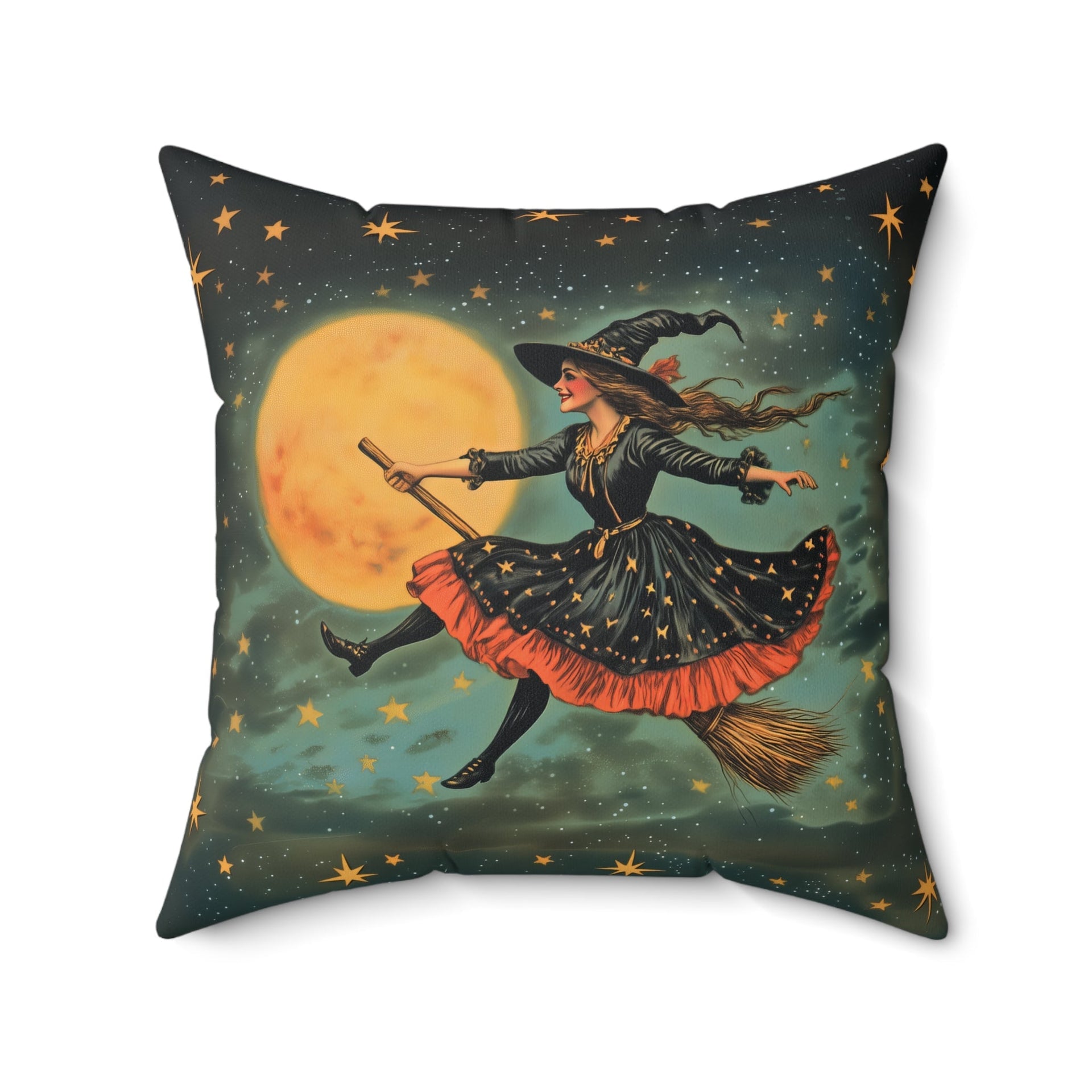 Microsuede Cushion / Vintage Halloween Art / Witches