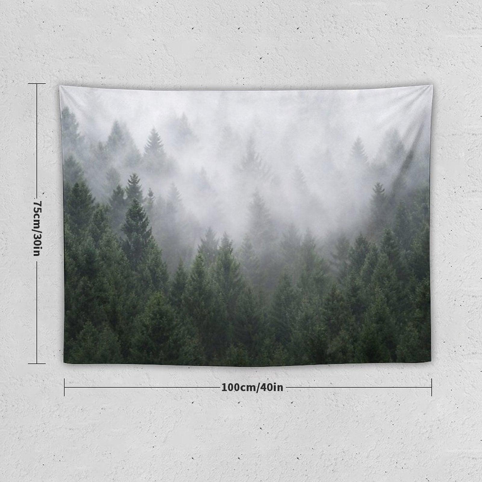 Home Is A Feeling   Misty Retro Fall Wilderness Fairytale Evergreen Forest With Trees Covered In Magic Fog Season Tapestry