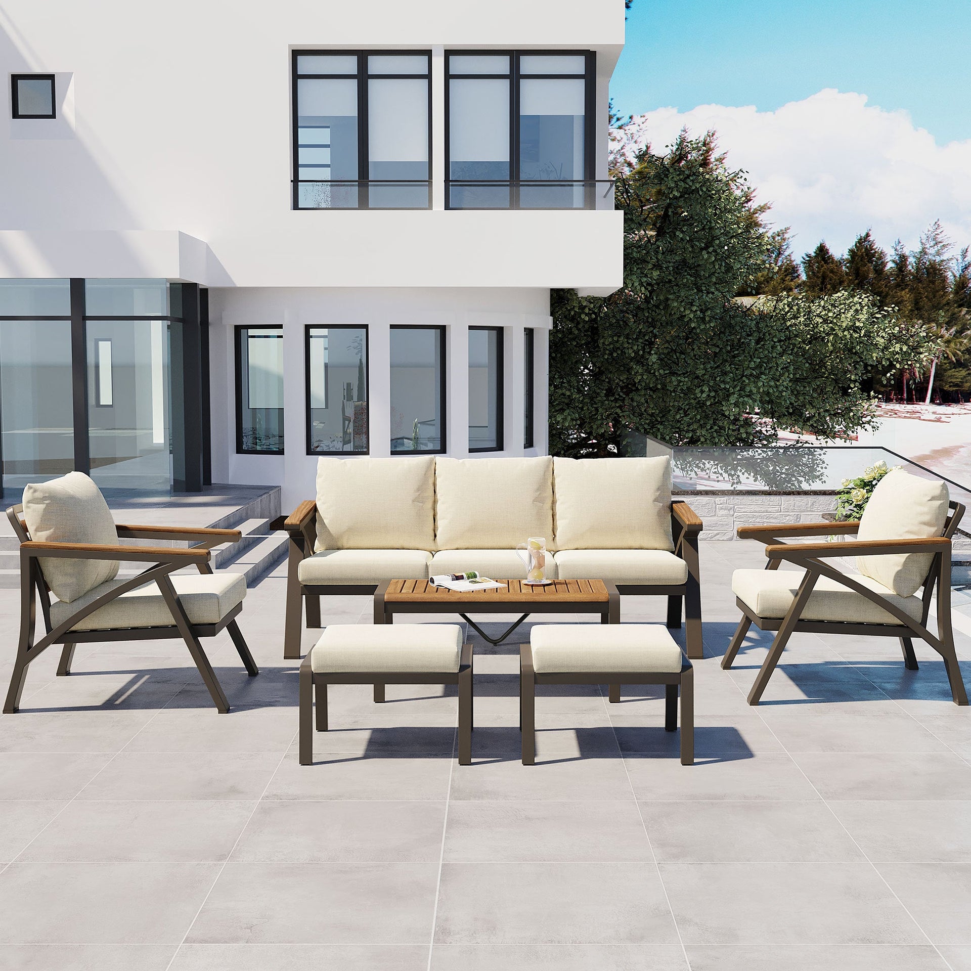 6-Piece Acacia Wood Outdoor Patio Conversation Set with Coffee Table
