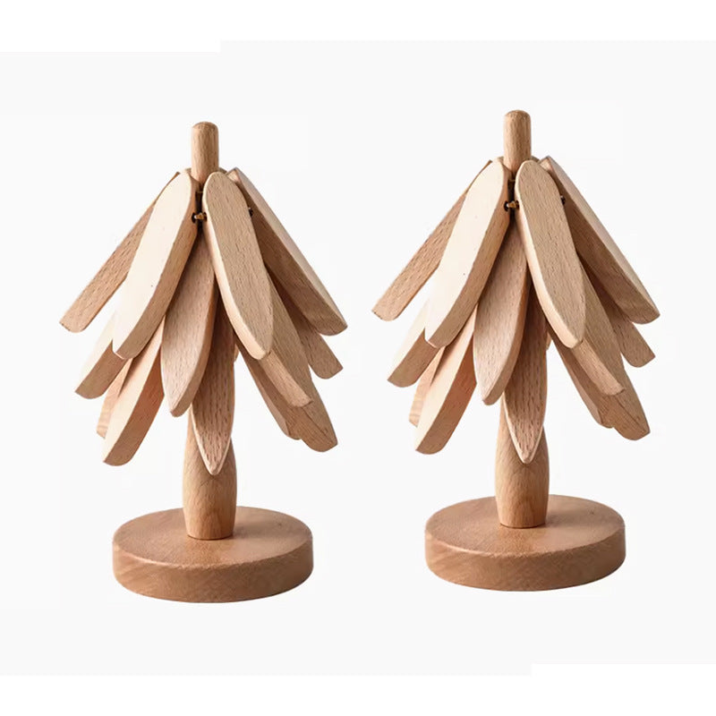 Wooden Christmas Tree Folding Coaster Black Walnut Thick Seat Adiabatic Pad For Kitchen Desktop Decoration Housewarming Gift