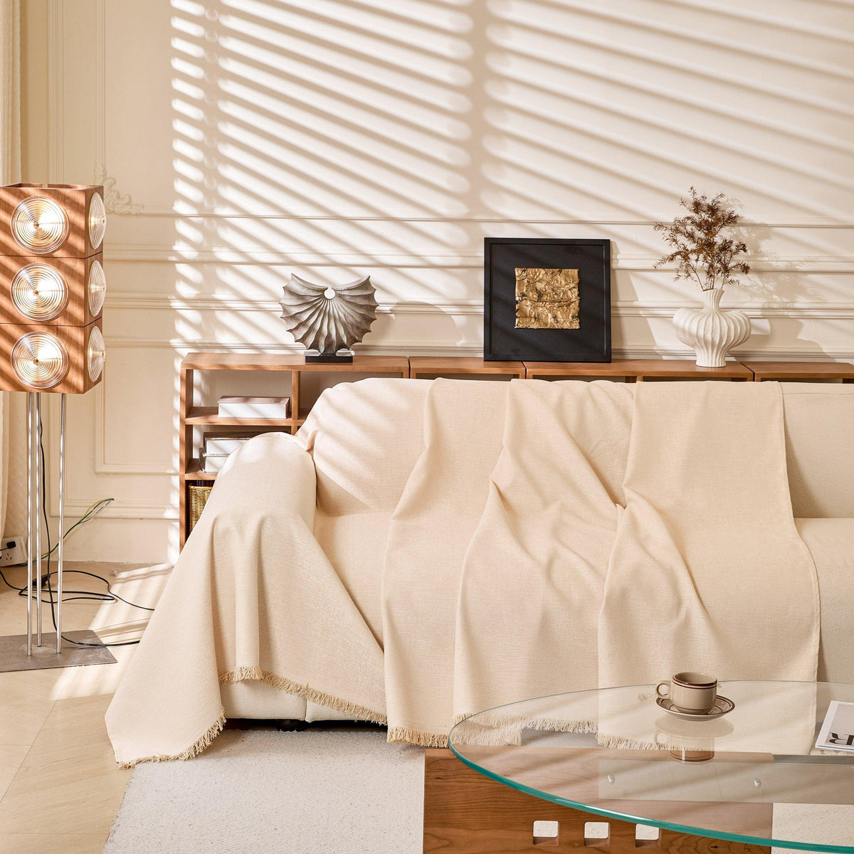 Linen-Look Textured Couch Throw Cover, Breathable Sofa Blanket & Furniture Protector