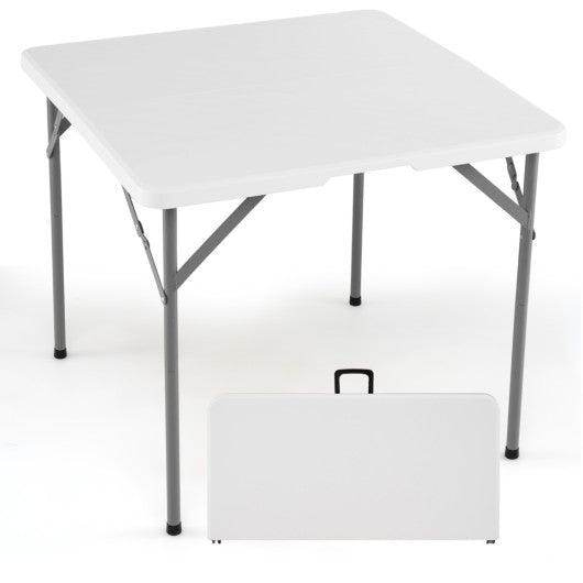 34 Inch Square Foldable Card Table with Carrying Handle-White