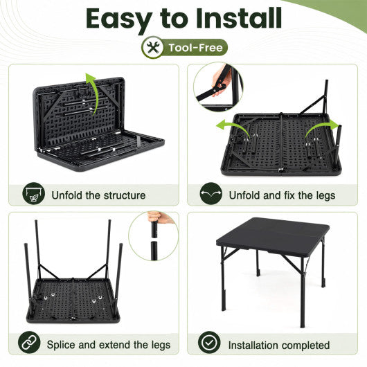 34 Inch Square Foldable Card Table with Carrying Handle-Black
