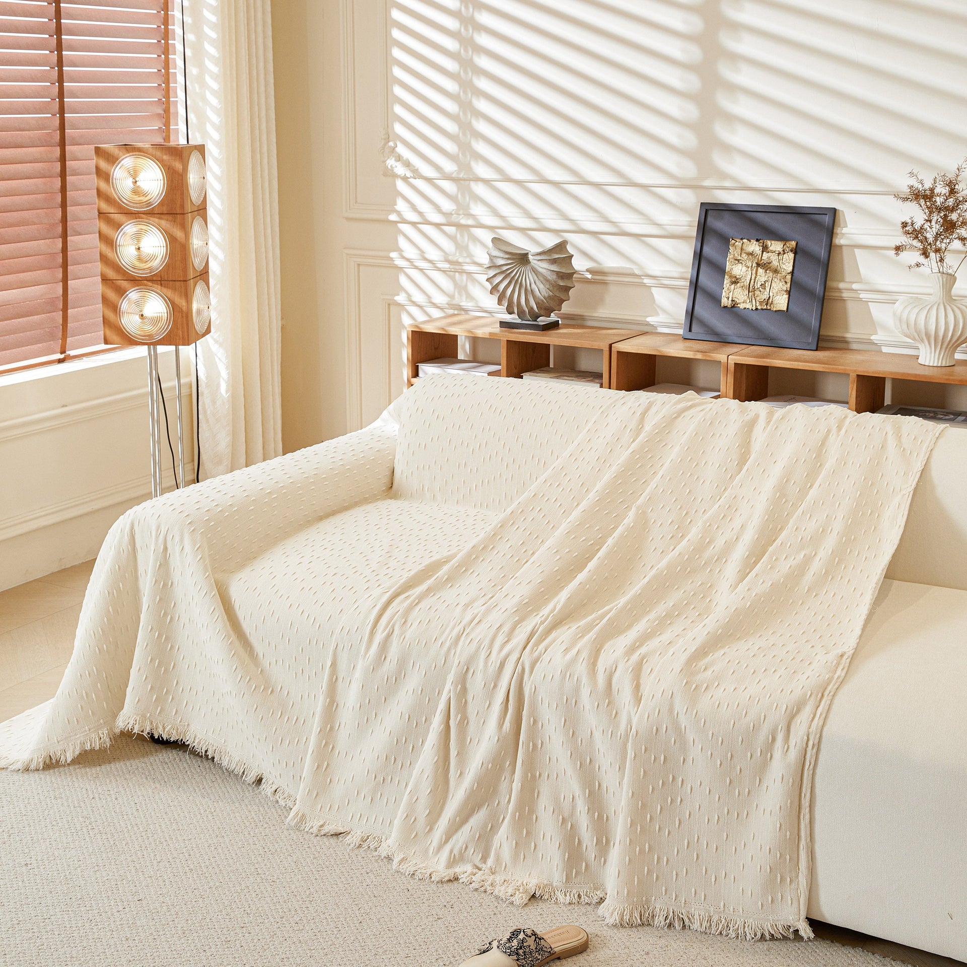 Textured Throw Blanket with 3D Dobby Weave, Minimalist Furniture Protector for Couch