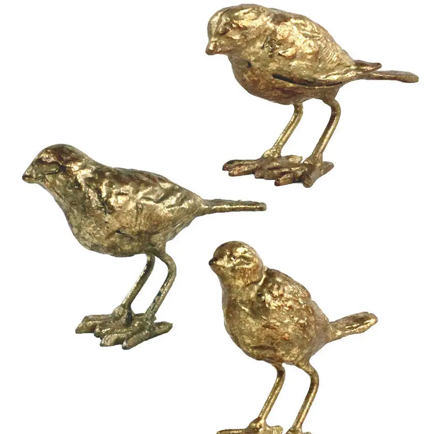 Set of 3 Cast Iron Gold Leaf Birds