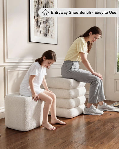 Two-Piece Nesting Sherpa Storage Ottomans White Lid