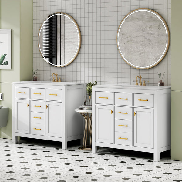 Modern Freestanding Bathroom Vanity Set with Drawers & Storage Cabinet, Solid Wood Frame