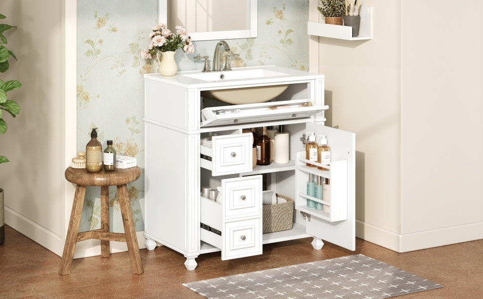 Bathroom Vanity with Ceramic Sink Basin, Cabinet with Soft-Close Doors and Organizer
