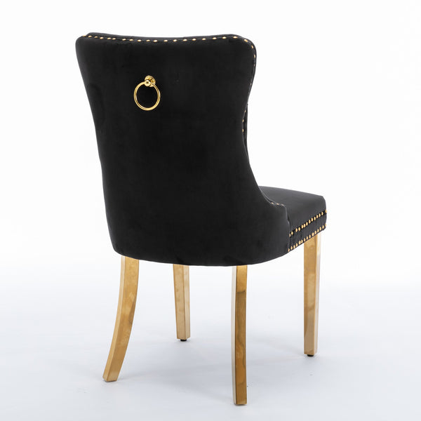 Nikki Collection Modern Tufted Solid Wood Velvet Upholstered Dining Chair with Gold Legs
