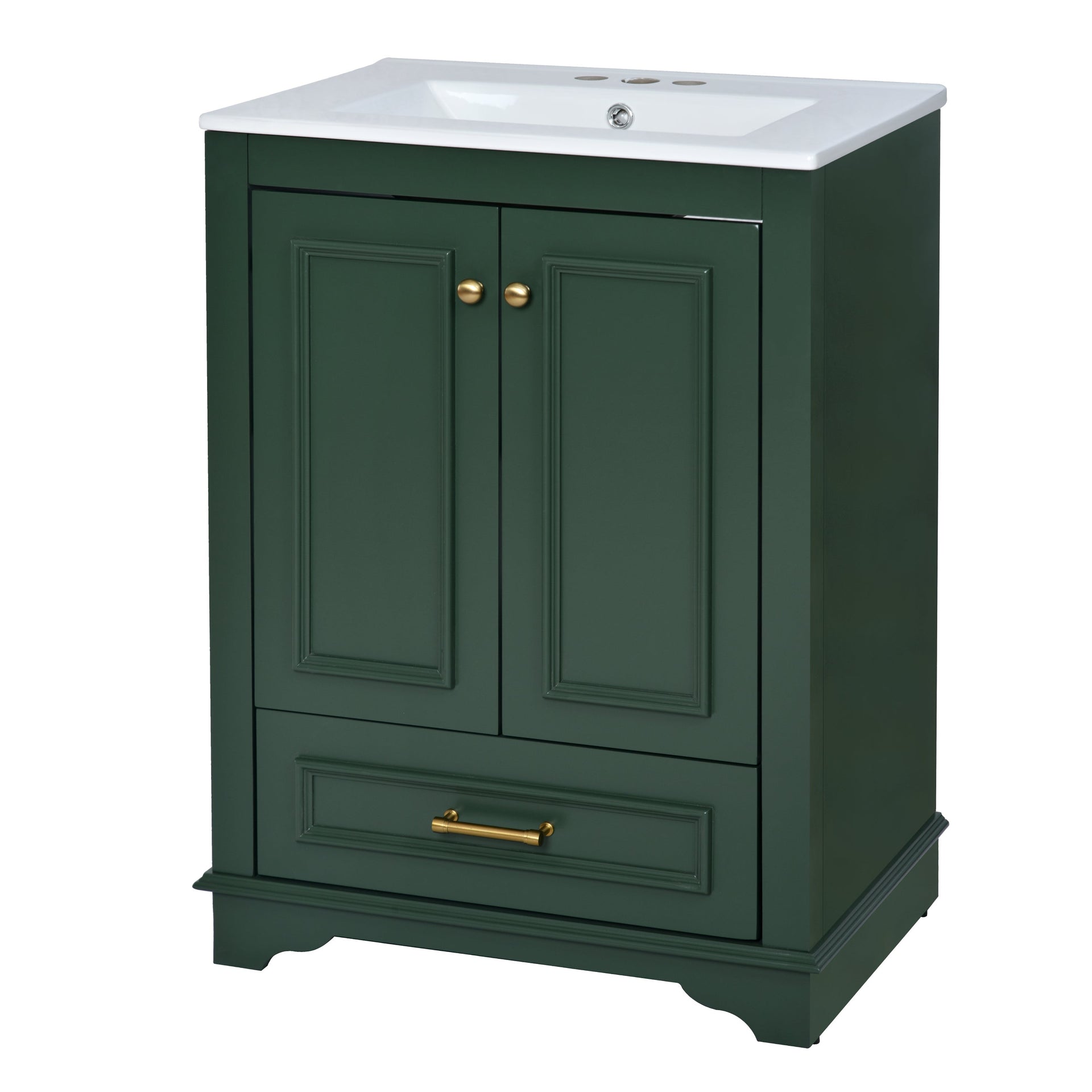 Bathroom Vanity with Ceramic Sink and Modern Freestanding Storage Cabinet, Soft-Close Doors