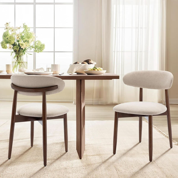 Beige Upholstered Contemporary Wood Dining Chair Set