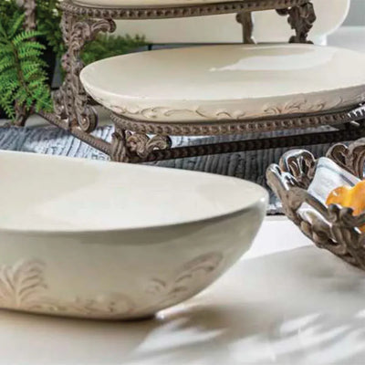 Acanthus Stoneware Oval Serving Platters, Set of 2