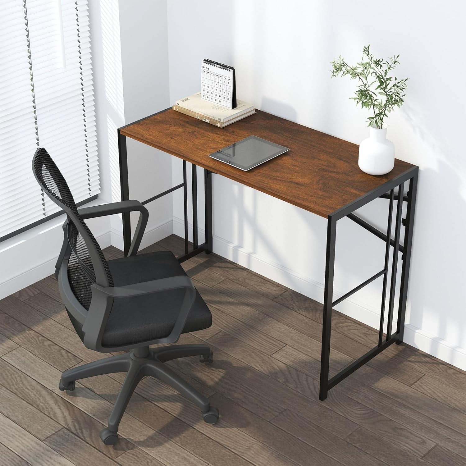 35 Inch Folding Computer Desk For Small Spaces Mahogany