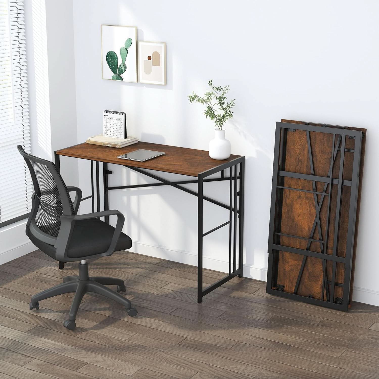 35 Inch Folding Computer Desk For Small Spaces Mahogany