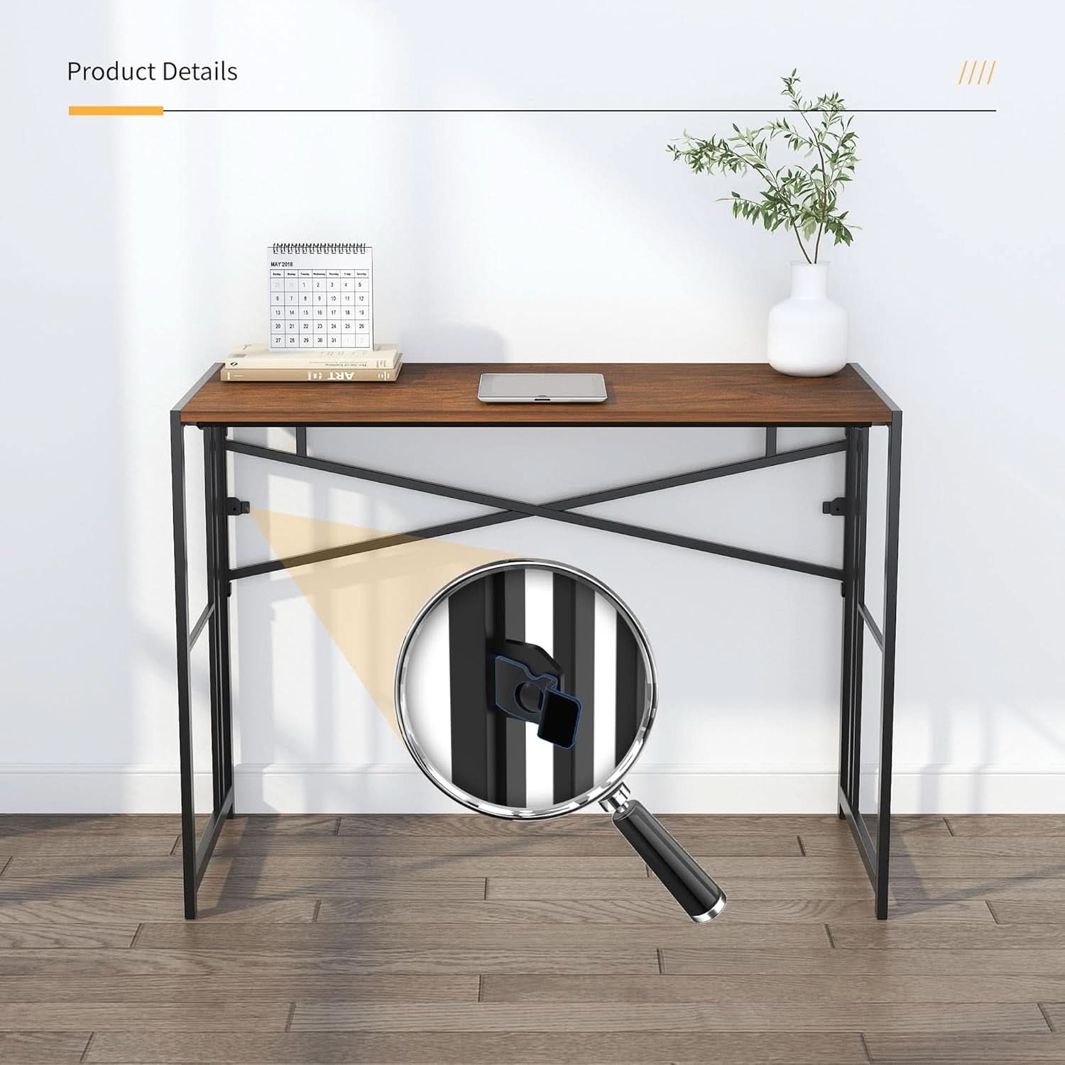 35 Inch Folding Computer Desk For Small Spaces Mahogany
