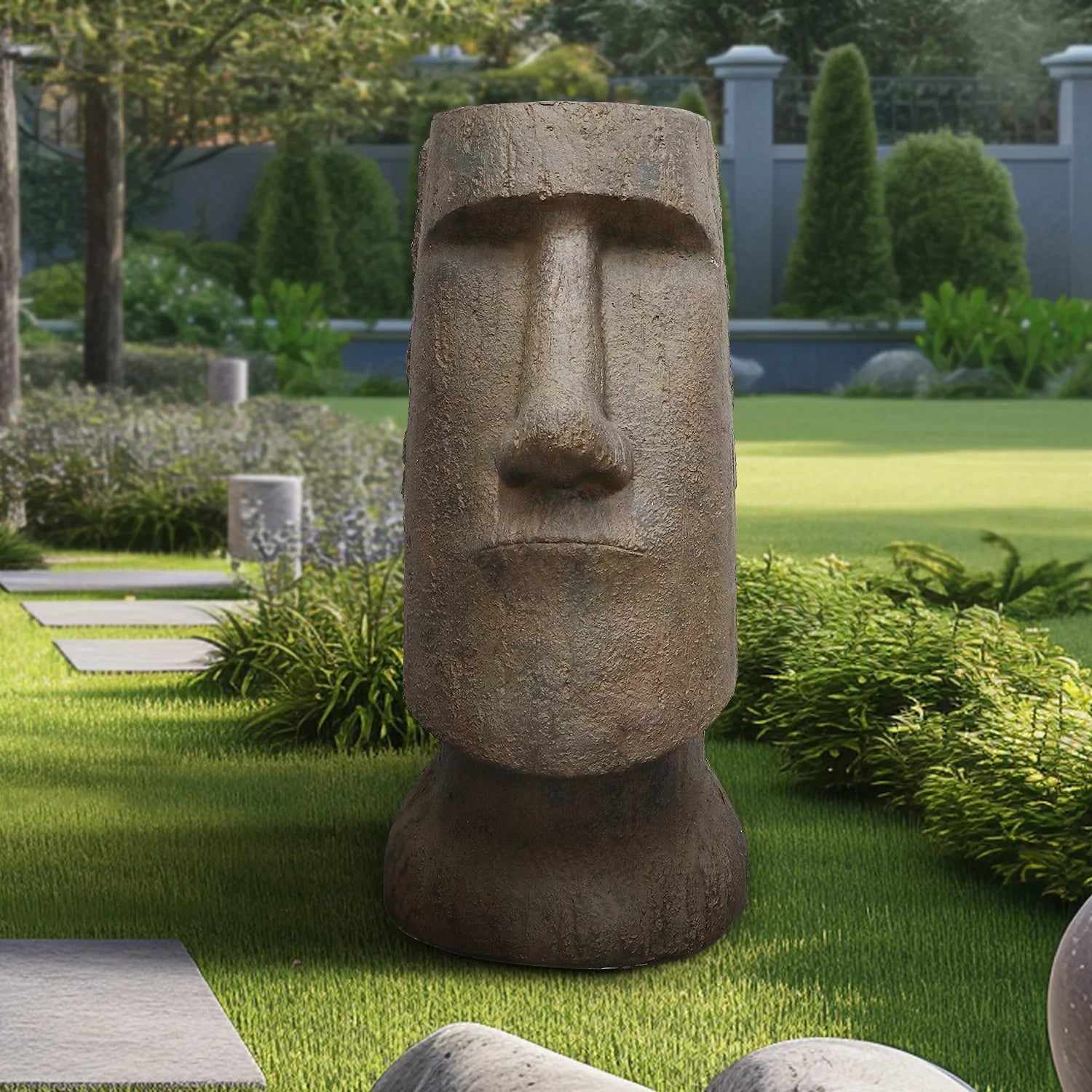 Concrete Large Garden Statue Moai Head 35 Inch