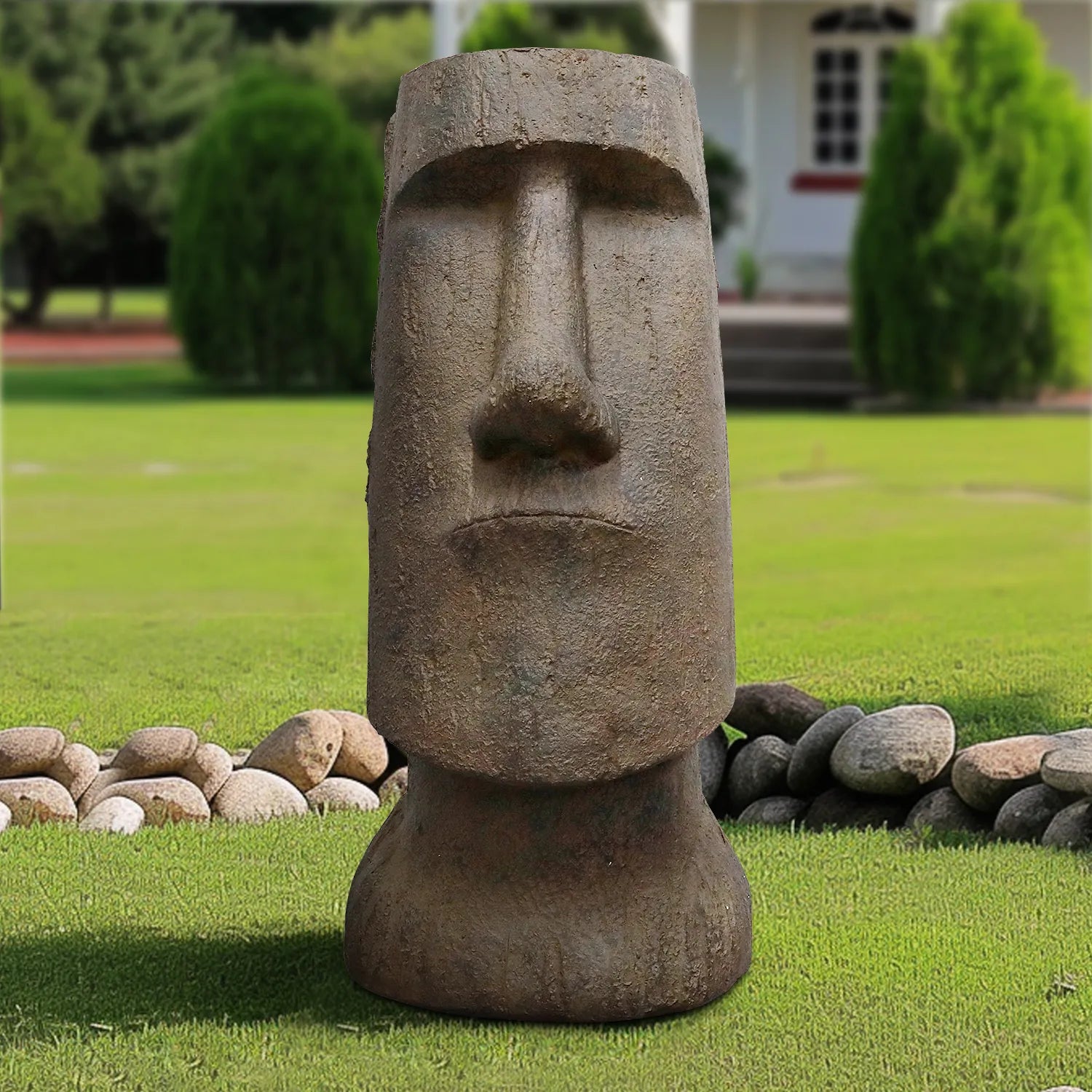 Concrete Large Garden Statue Moai Head 35 Inch