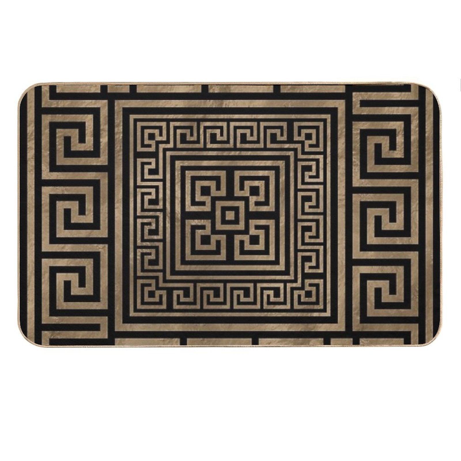 Greek Key Ornament - Greek Meander -Gold on Black Bath Mat
