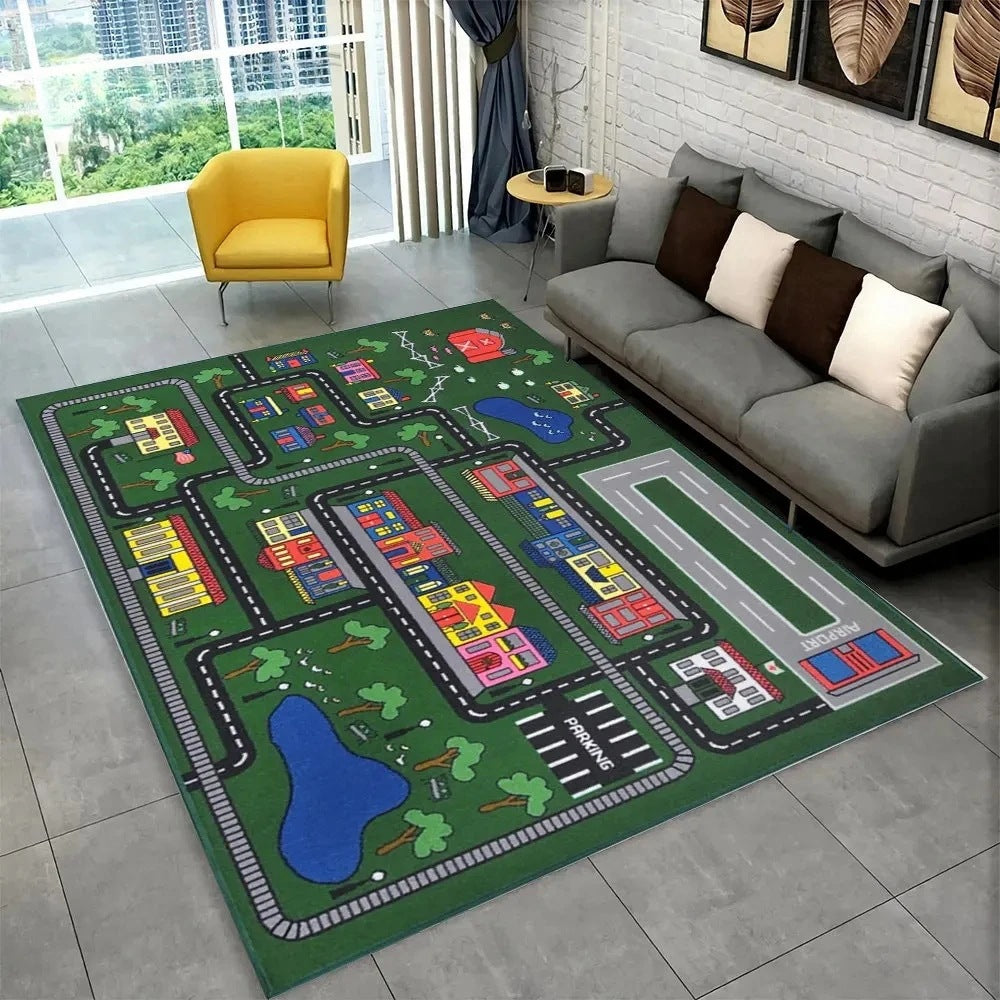 Fun Racing Track Flannel Floor Mat Non-Slip Home Decor Rug For Kids Rooms And Play Areas