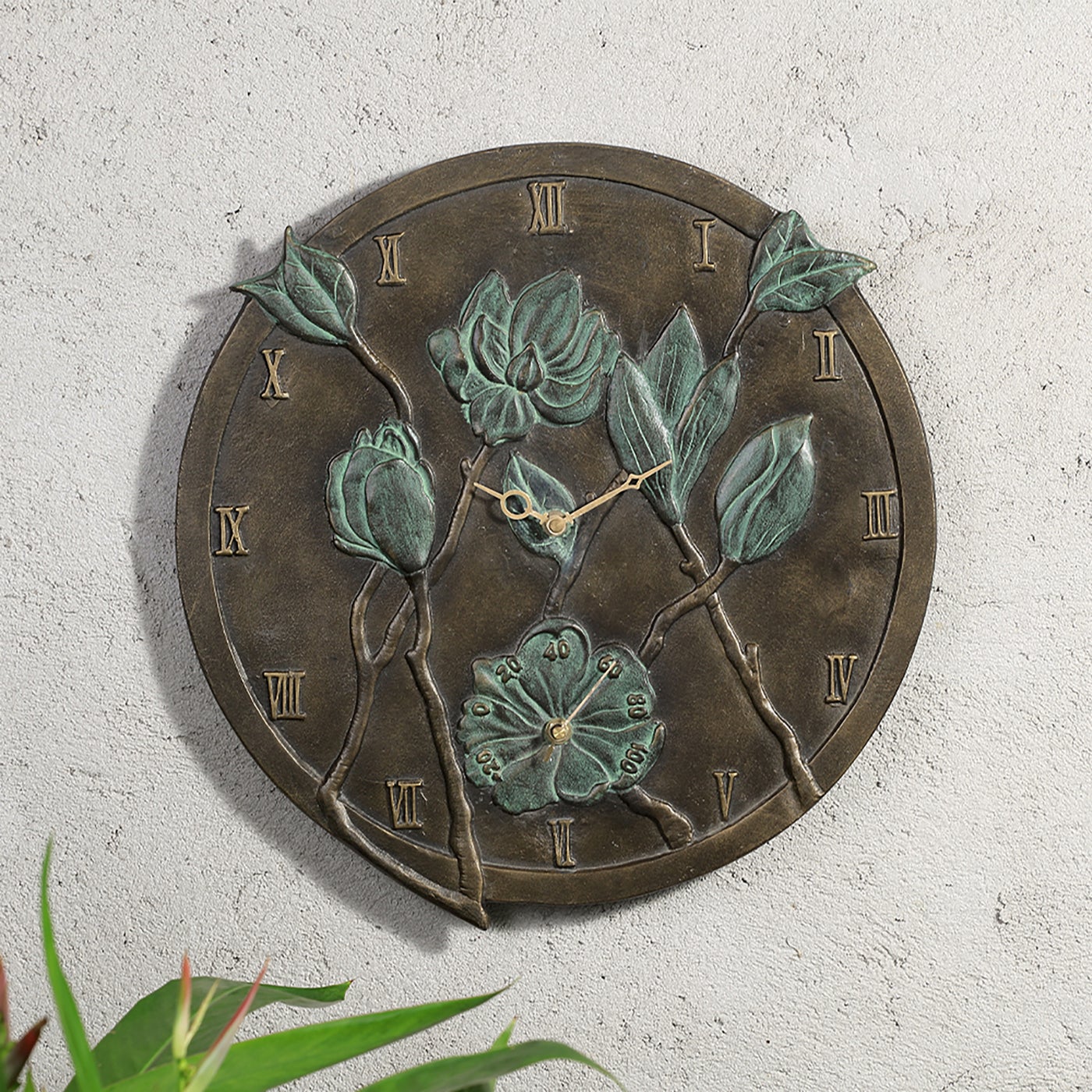 Flower Wall Mounted Garden Clock and Thermometer