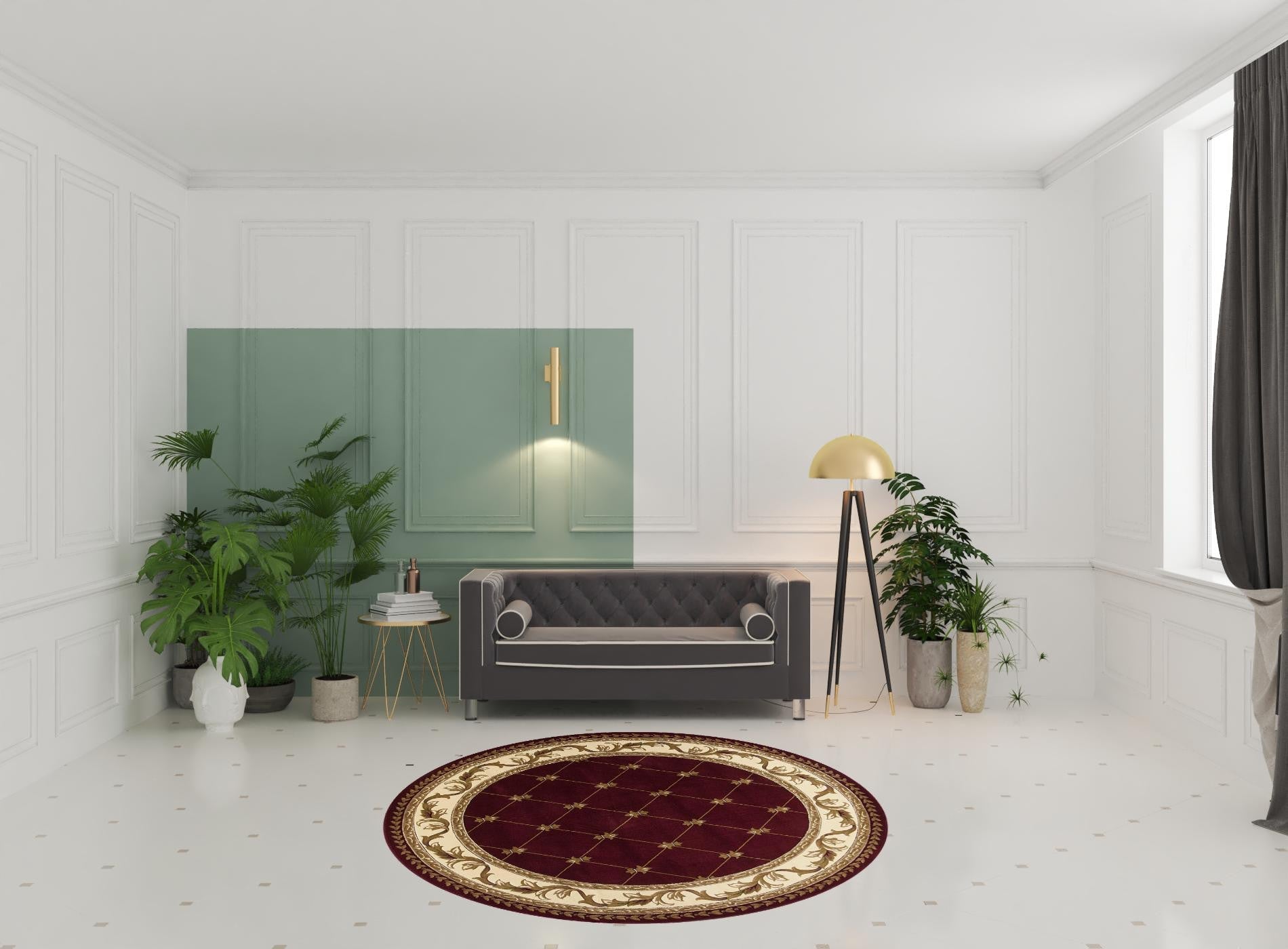 2' X 3' Red Machine Woven Hand Carved Fleur De Lis Indoor Accent Rug