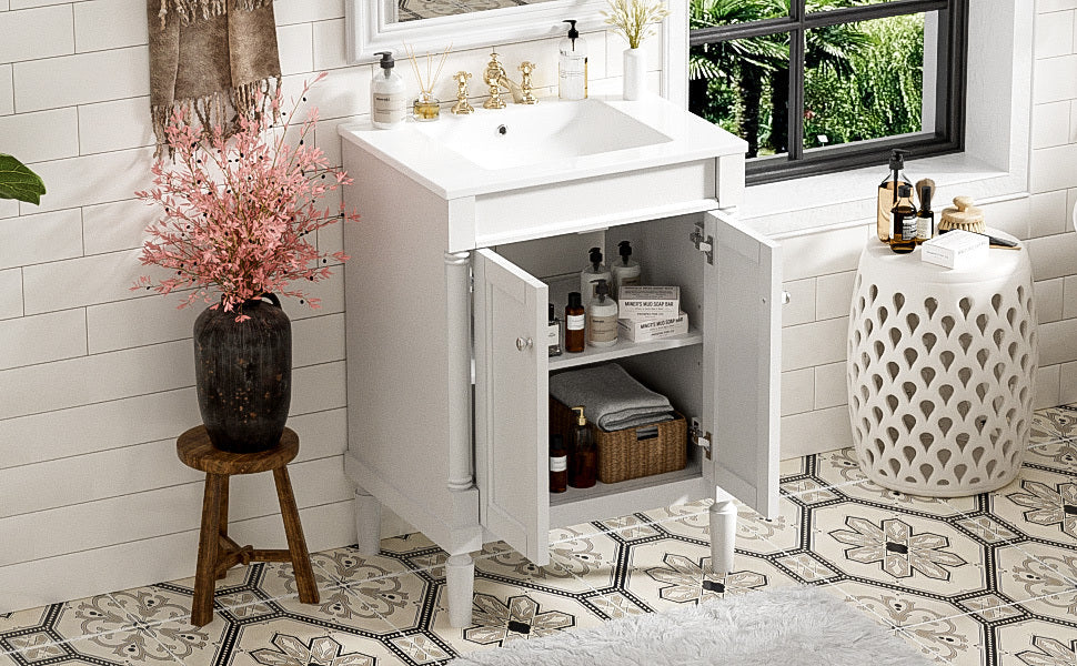 Modern Bathroom Vanity with Top Sink and 2-Tier Large Storage Shelves Cabinet