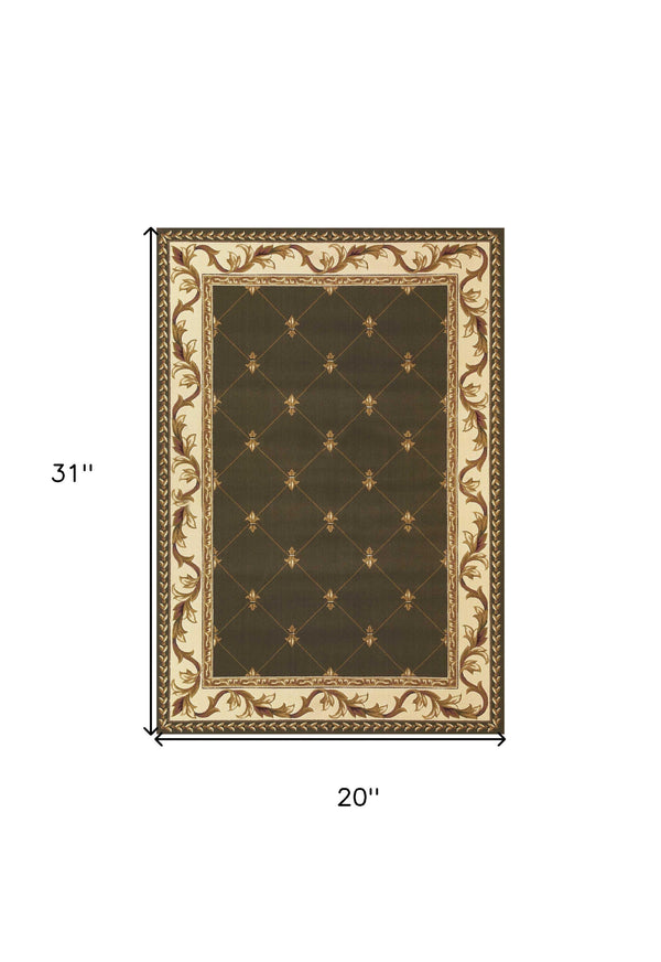 2' X 3' Green and Ivory Trellis Area Rug