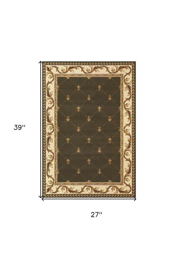 2' X 3' Green and Ivory Trellis Area Rug