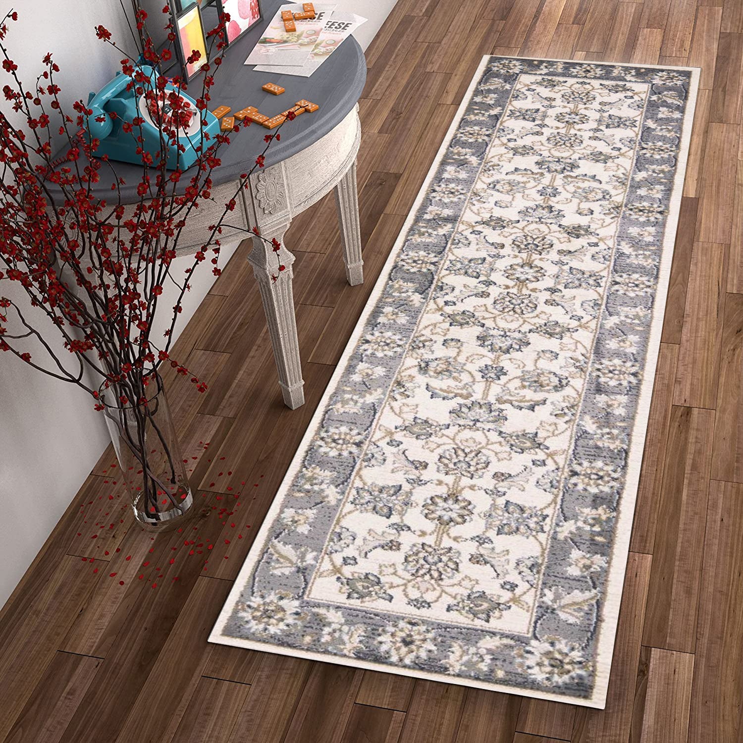3' X 5' Gray and Ivory Floral Area Rug
