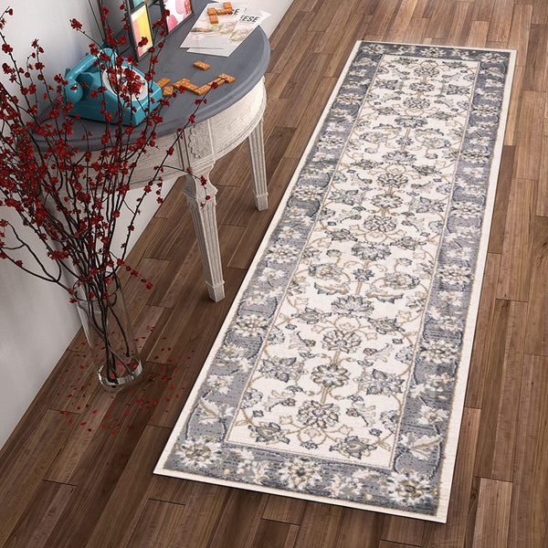 3' X 5' Gray and Ivory Floral Area Rug