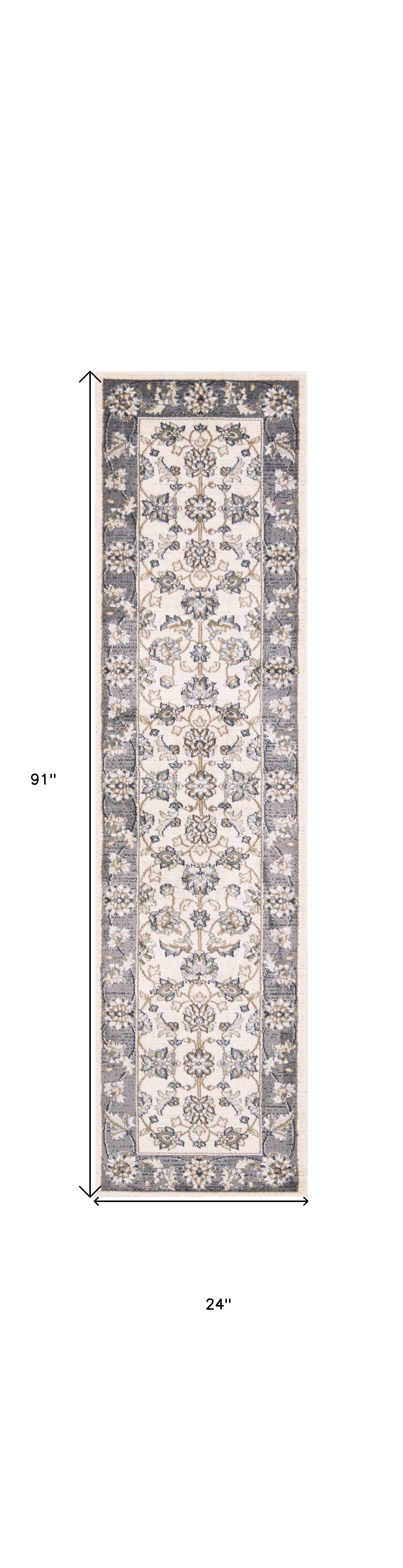 3' X 5' Gray and Ivory Floral Area Rug