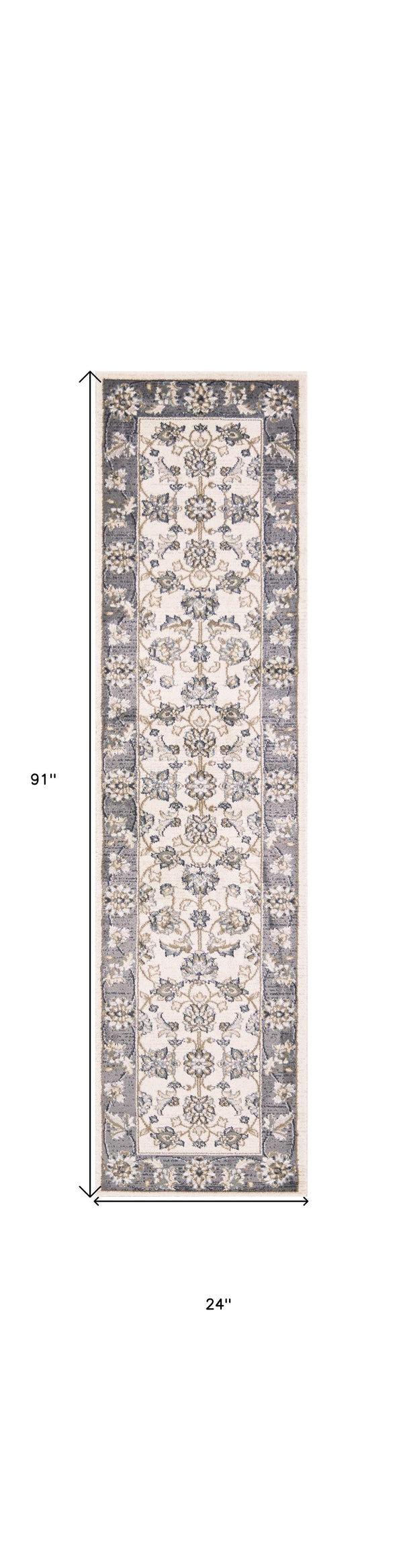 3' X 5' Gray and Ivory Floral Area Rug