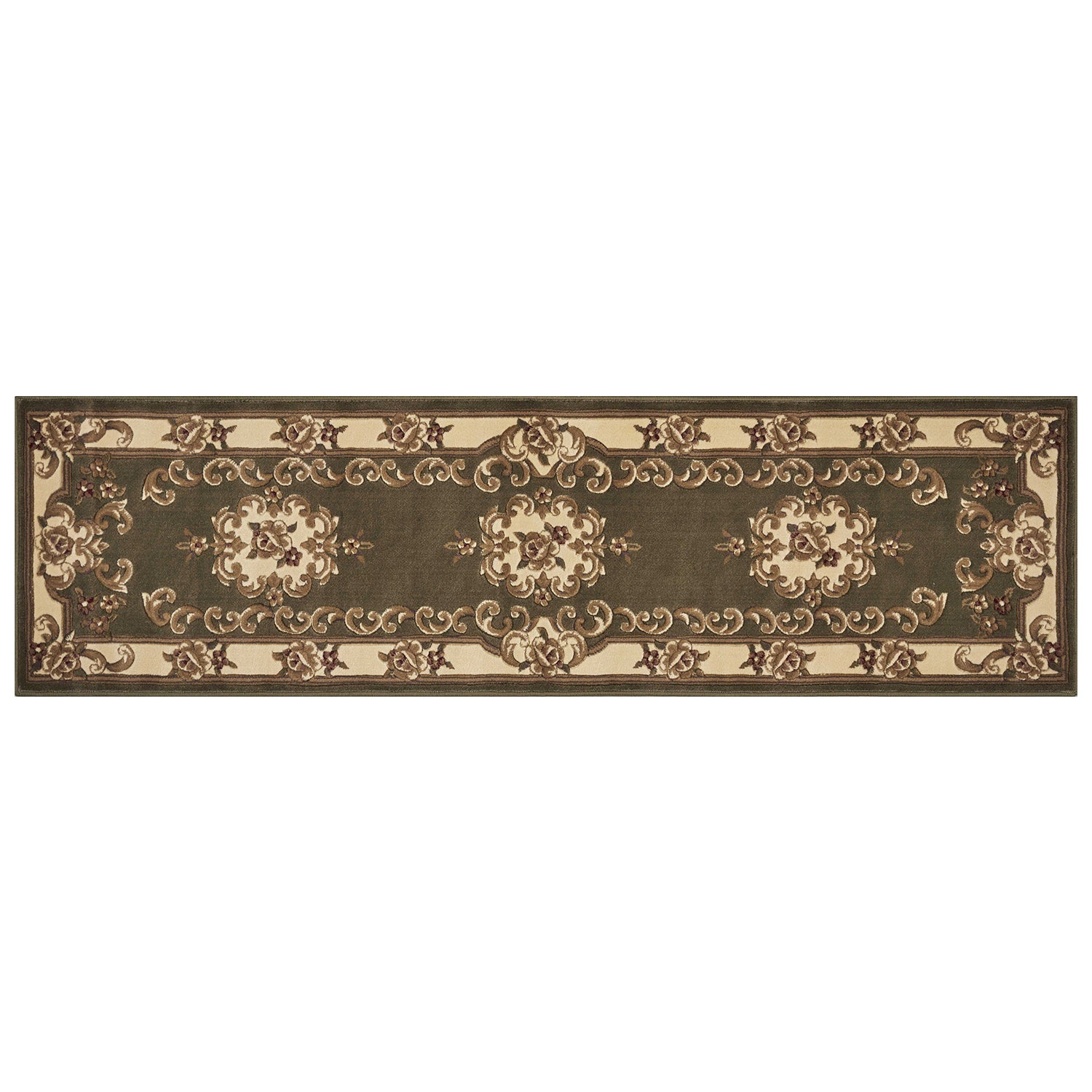 10' X 13' Green Ivory Machine Woven Hand Carved Floral Medallion Indoor Area Rug
